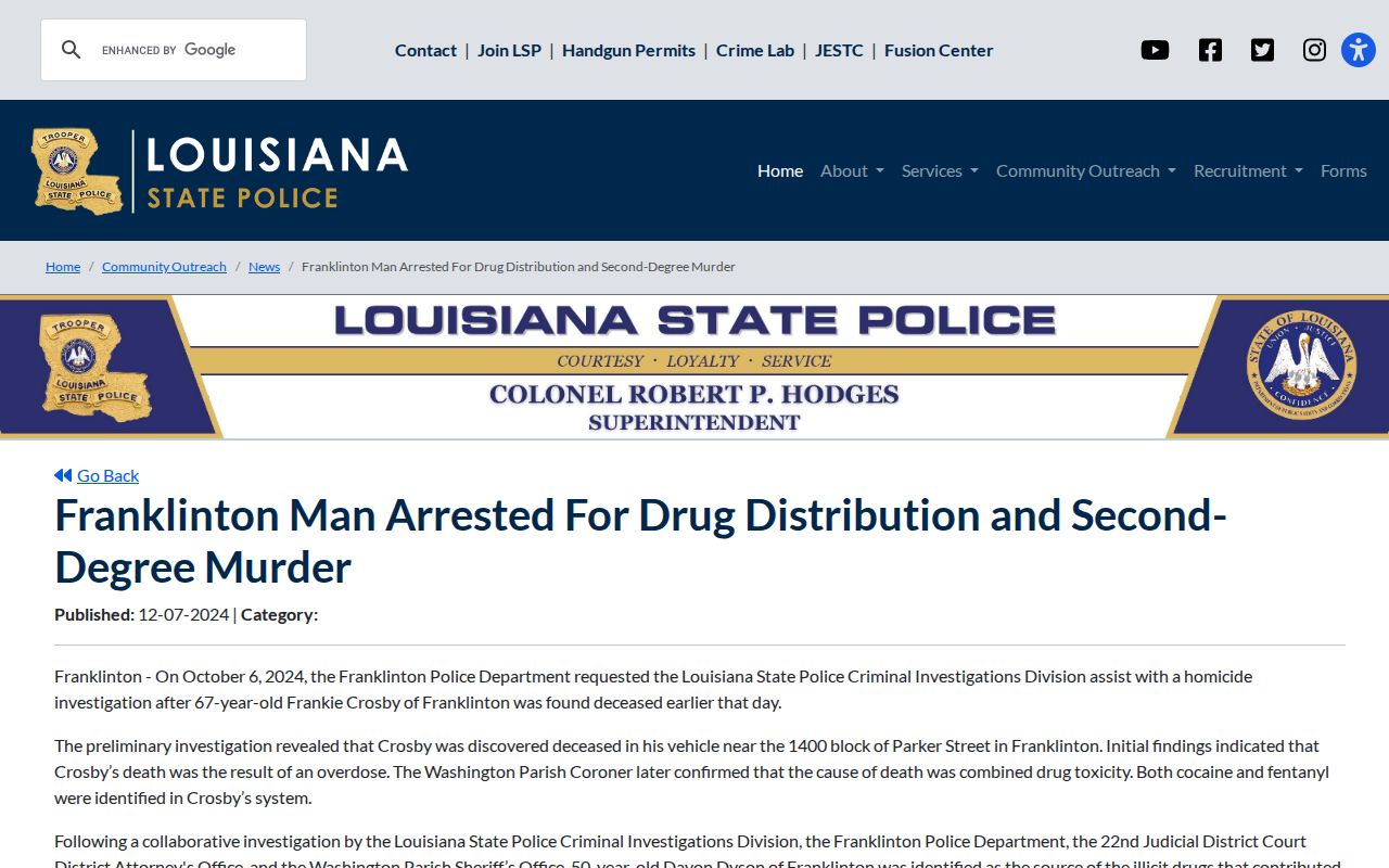 Louisiana State Police account of a multiagency Franklinton investigation