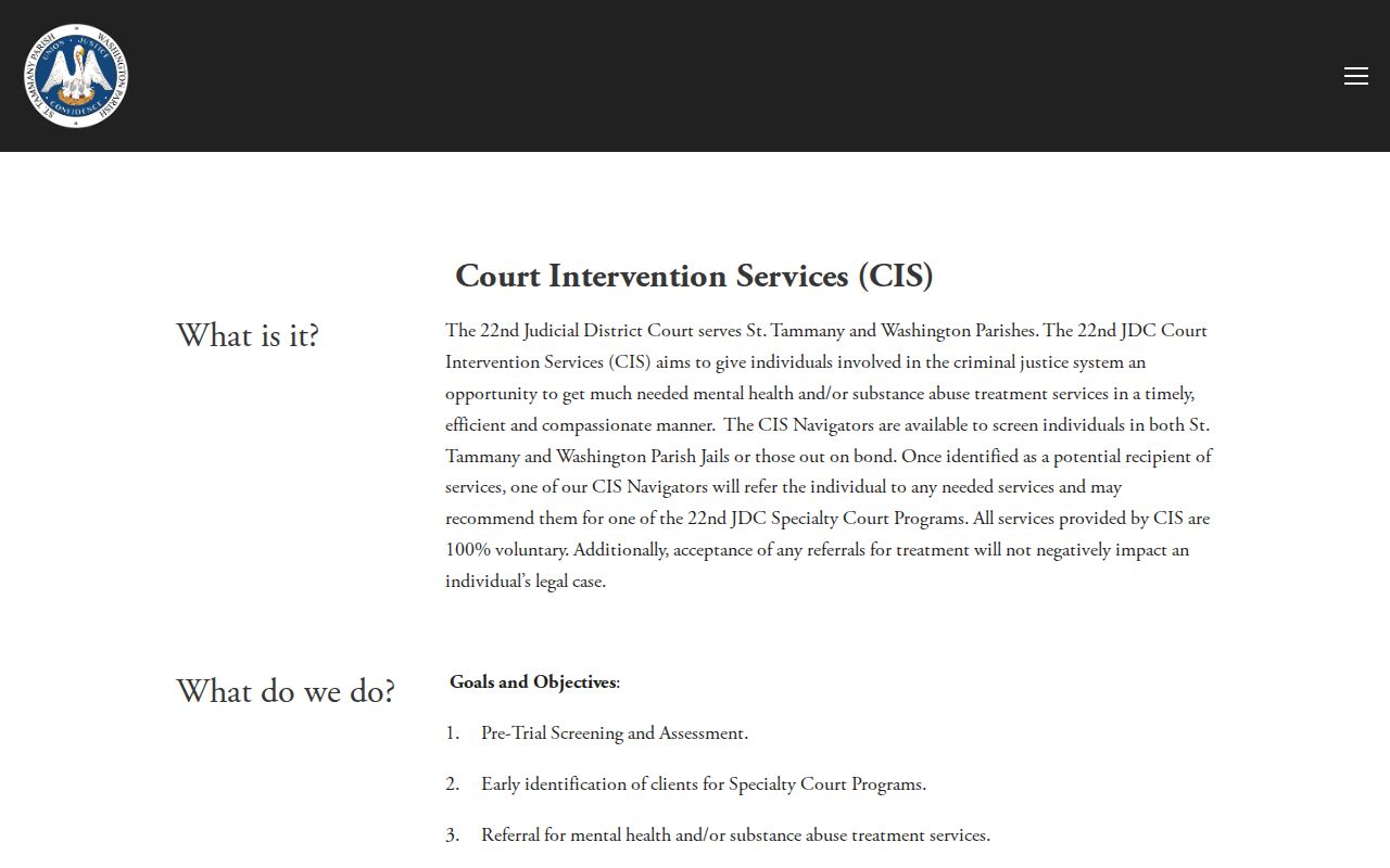 Washington Parish arrest booking and court intervention process