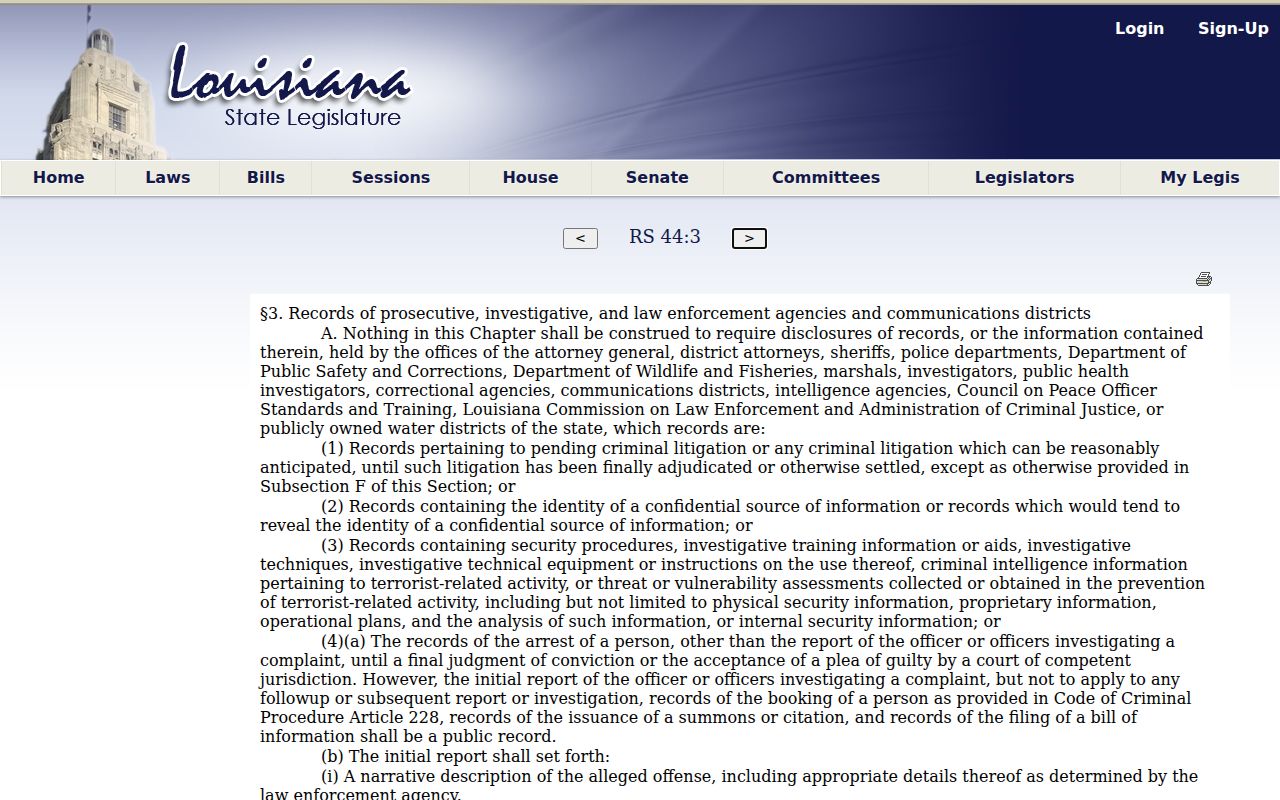 Washington Parish arrest report access under Louisiana law