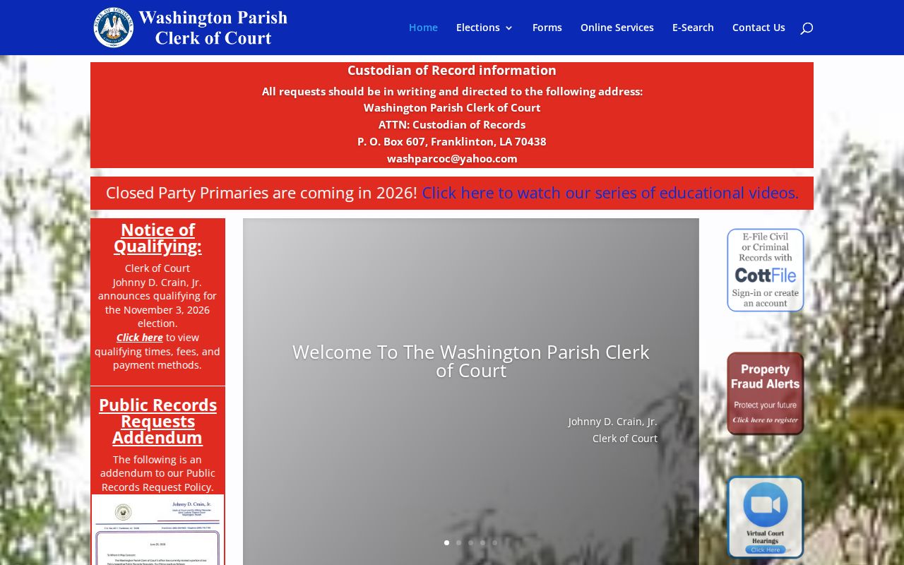 Washington Parish criminal court case clerk homepage